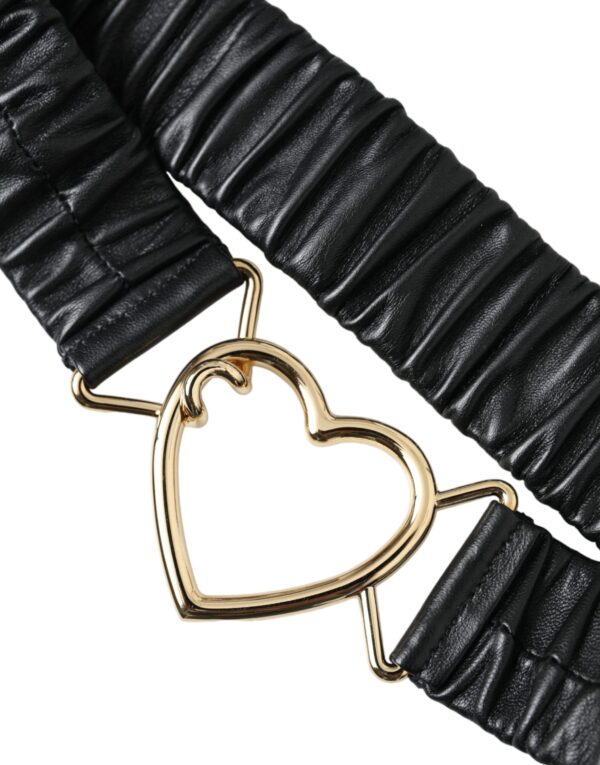 Dolce & Gabbana Black Leather Gold Heart Metal Buckle Belt - Image 3