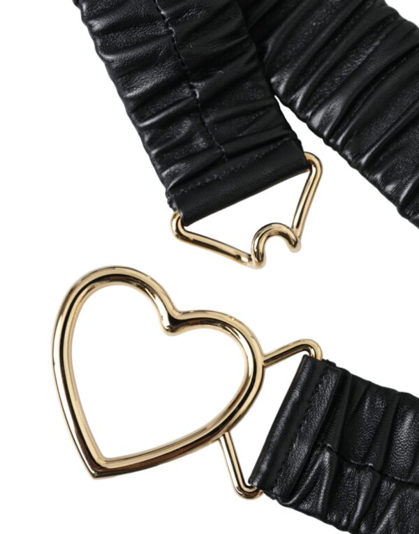 Dolce & Gabbana Black Leather Gold Heart Metal Buckle Belt - Image 4