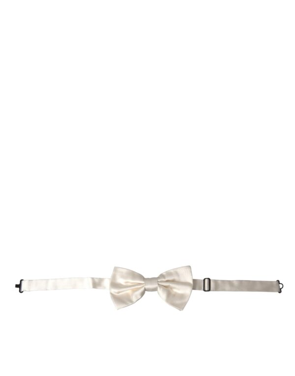 Dolce & Gabbana Off White Silk Adjustable Neck Men Bow Tie - Image 2
