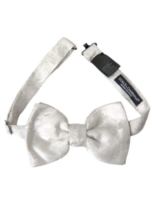 Dolce & Gabbana White Floral Silk Adjustable Men Neck Bow Tie