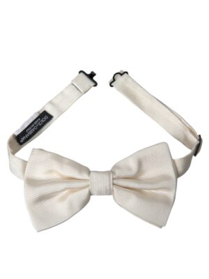 Dolce & Gabbana Off White Silk Adjustable Neck Men Bow Tie
