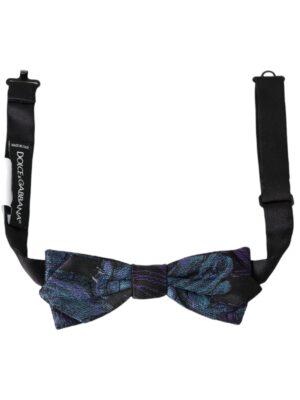 Dolce & Gabbana Black Blue Brocade Adjustable Neck Men Bow Tie
