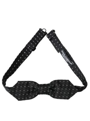 Dolce & Gabbana Black White Stitched Silk Men Neck Bow Tie