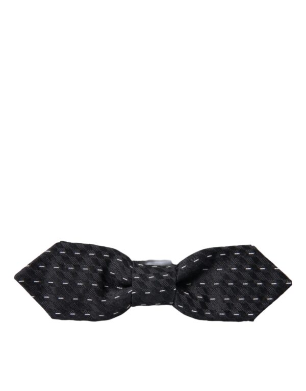 Dolce & Gabbana Black White Stitched Silk Men Neck Bow Tie - Image 2