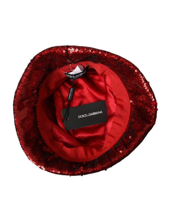 Dolce & Gabbana Red Sequined Nylon Bucket Hat Men - Image 6