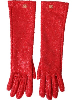 Dolce & Gabbana Red Lurex Fantasia Mid Arm Length Gloves