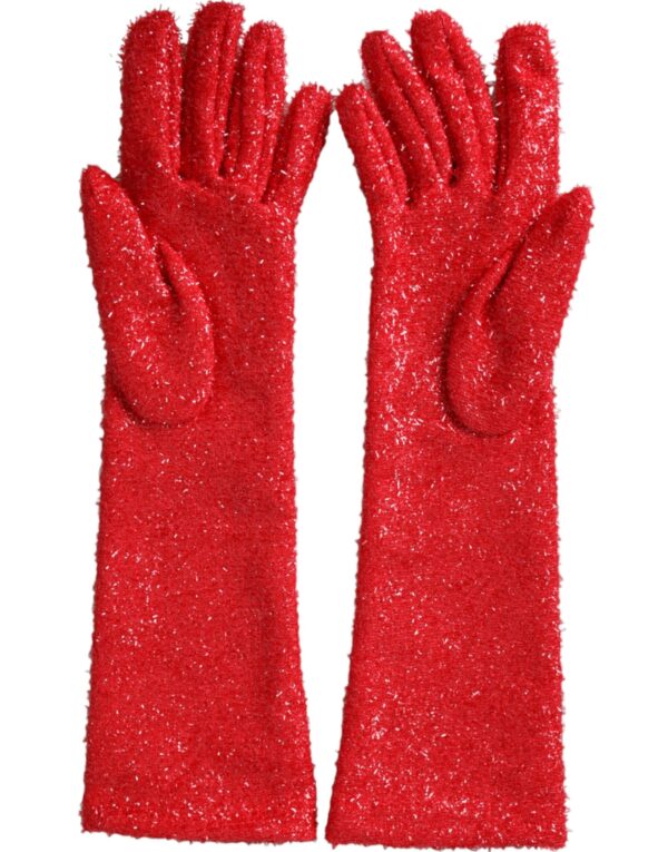 Dolce & Gabbana Red Lurex Fantasia Mid Arm Length Gloves - Image 2