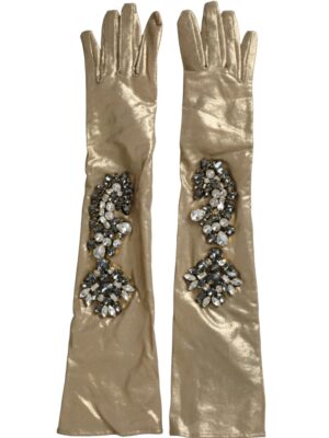 Dolce & Gabbana Beige Satin Crystal Elbow Length Gloves