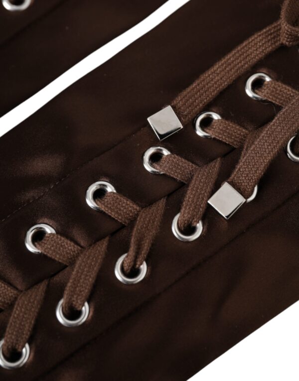 Dolce & Gabbana Brown Acetate Lace Up Fingerless Gloves - Image 4