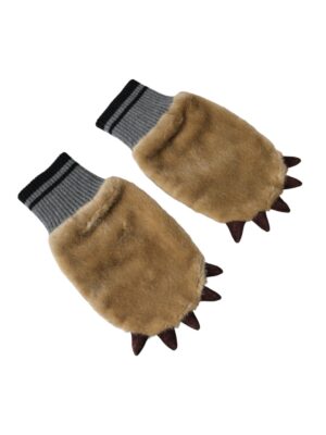 Dolce & Gabbana Beige Acrylic Knitted Fur Wrist Mitten Gloves