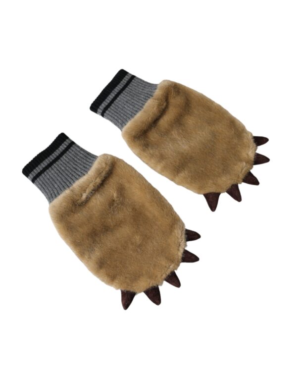 Dolce & Gabbana Beige Acrylic Knitted Fur Wrist Mitten Gloves - Image 3