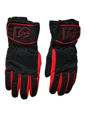 Dolce & Gabbana Black Red Nylon Wrist Length Gloves