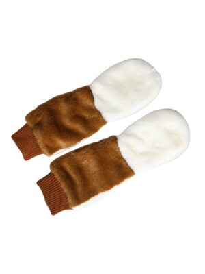 Dolce & Gabbana Brown White Acrylic Knitted Fur Mitten Gloves