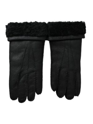Dolce & Gabbana Black Leather Fur Short Hands Gloves