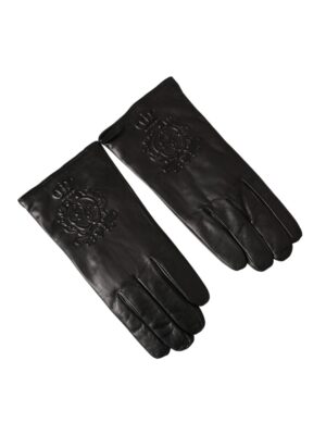 Dolce & Gabbana Black Leather Embossed Logo Short Hands Gloves