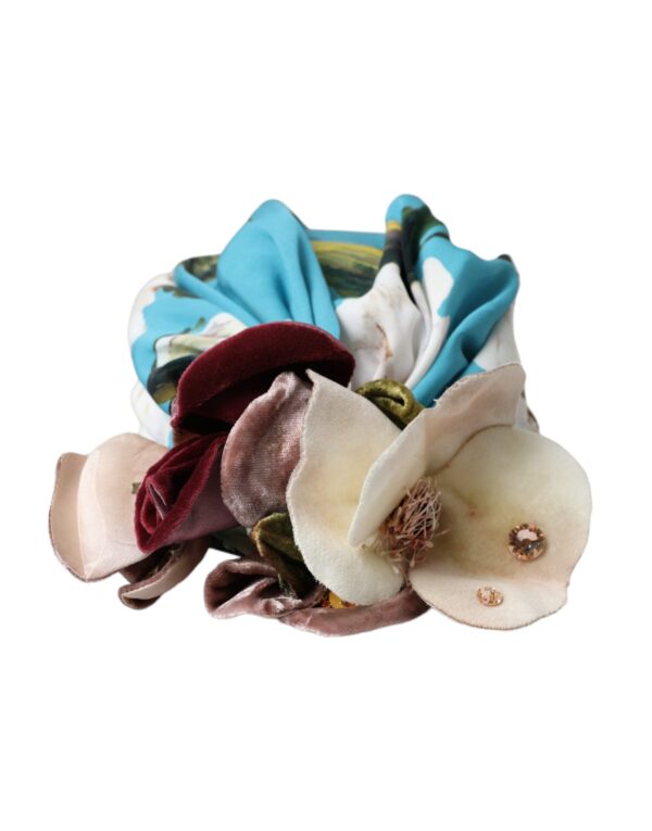 Dolce & Gabbana Blue Floral Motif Turban Head Hat Women - Image 2