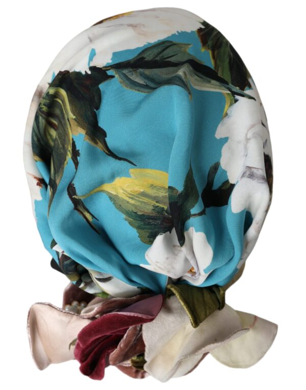 Dolce & Gabbana Blue Floral Motif Turban Head Hat Women - Image 4