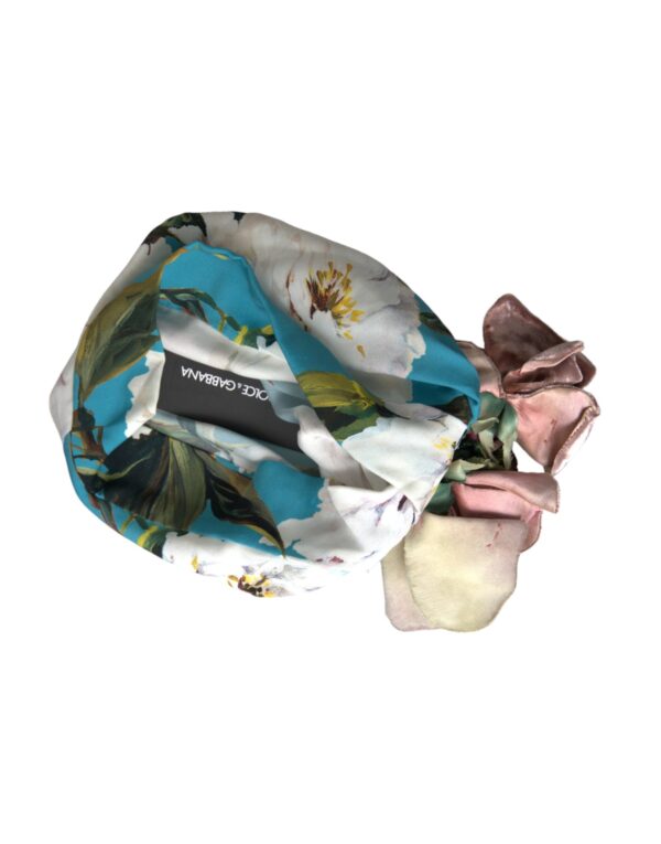 Dolce & Gabbana Blue Floral Motif Turban Head Hat Women - Image 5
