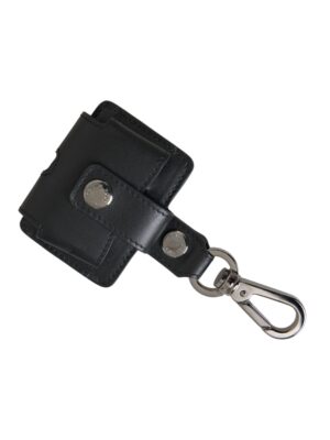 Dolce & Gabbana Black Plain Leather Silver Metal Airpods Case