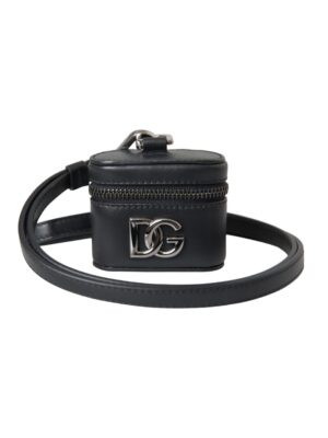 Dolce & Gabbana Black DG Logo Leather Silver Metal Airpods Case