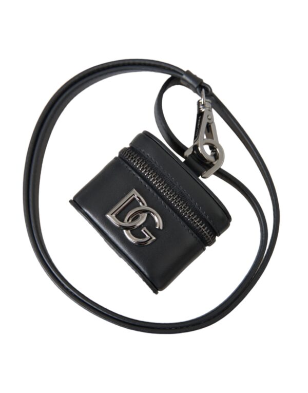 Dolce & Gabbana Black DG Logo Leather Silver Metal Airpods Case - Image 2