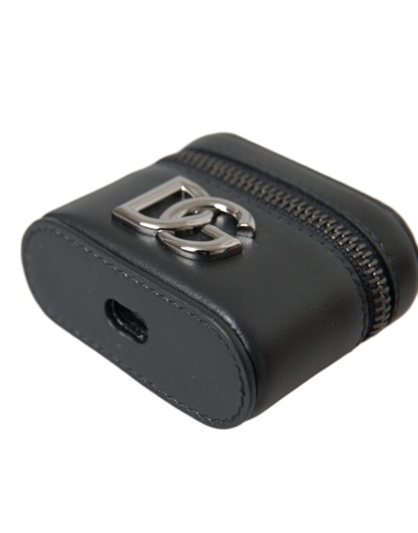 Dolce & Gabbana Black DG Logo Leather Silver Metal Airpods Case - Image 4