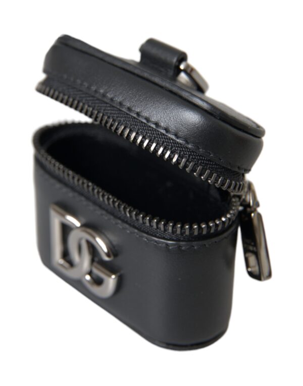 Dolce & Gabbana Black DG Logo Leather Silver Metal Airpods Case - Image 5