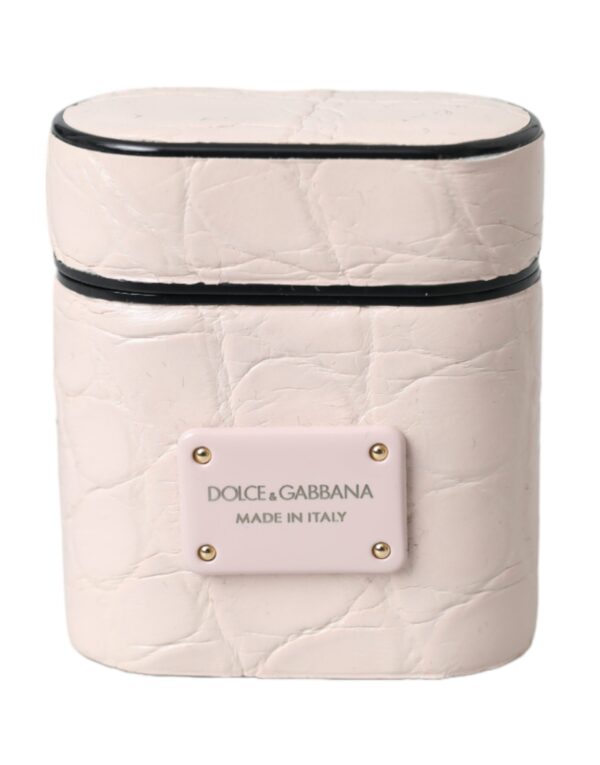 Dolce & Gabbana Light Pink Leather Metal Logo Plaque Airpods Case - Image 2