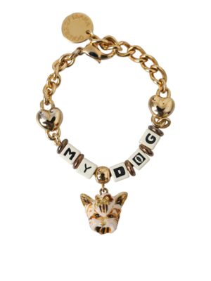 Dolce & Gabbana Gold Tone Brass Chain MY DOG Heart Bracelet