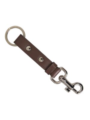 Dolce & Gabbana Brown Plain Leather Silver Brass Keyring Holder Keychain