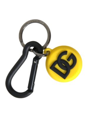 Dolce & Gabbana Yellow Rubber DG Logo Round Brass Metal Keyring Keychain