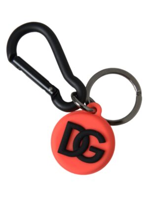 Dolce & Gabbana Red Orange Rubber DG Logo Round Metal Keyring Keychain