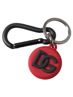 Dolce & Gabbana Red Rubber DG Logo Round Metal Brass Keyring Keychain