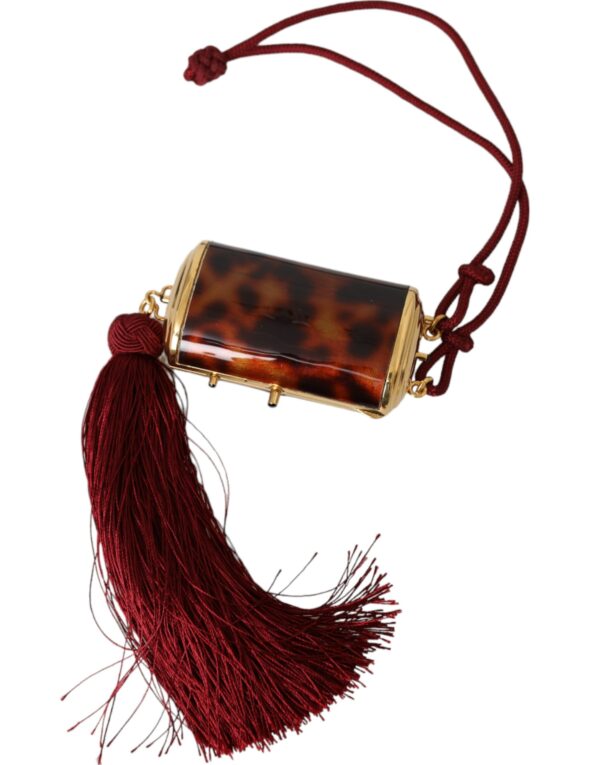 Dolce & Gabbana Brown Leopard Mini Mirror Tassel Make Up Holder Bag - Image 3