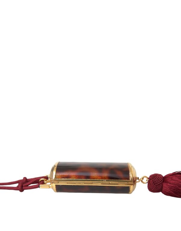 Dolce & Gabbana Brown Leopard Mini Mirror Tassel Make Up Holder Bag - Image 5