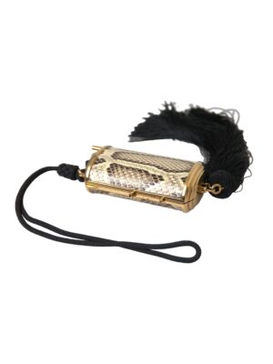 Dolce & Gabbana Beige Exotic Leather Mini Mirror Tassel Make Up Holder Bag