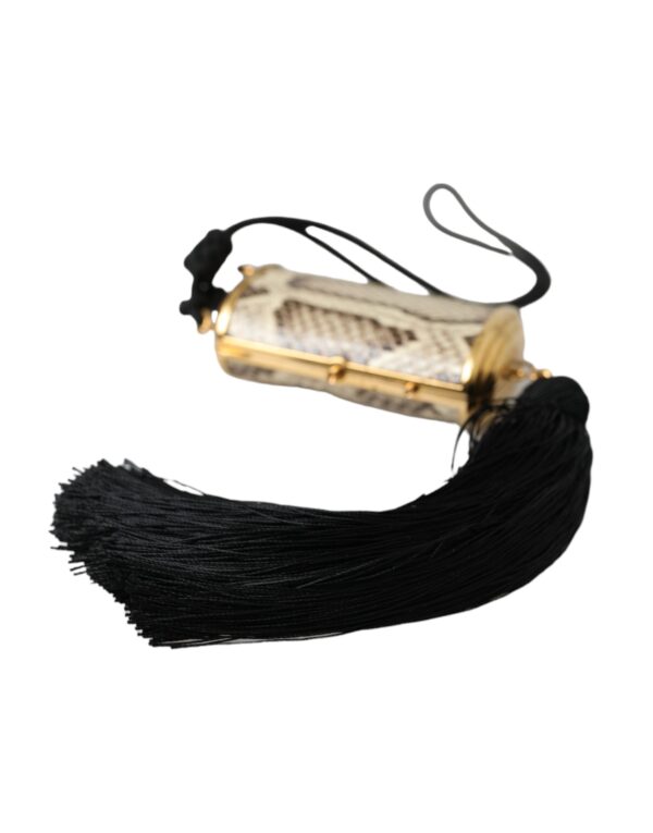 Dolce & Gabbana Beige Exotic Leather Mini Mirror Tassel Make Up Holder Bag - Image 3