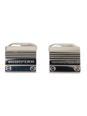 Dolce & Gabbana Silver Plated Metal Brass DG Logo Pin Cufflinks