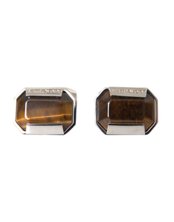 Dolce & Gabbana Silver Plated Brass Pin Crystal Cufflinks - Image 2