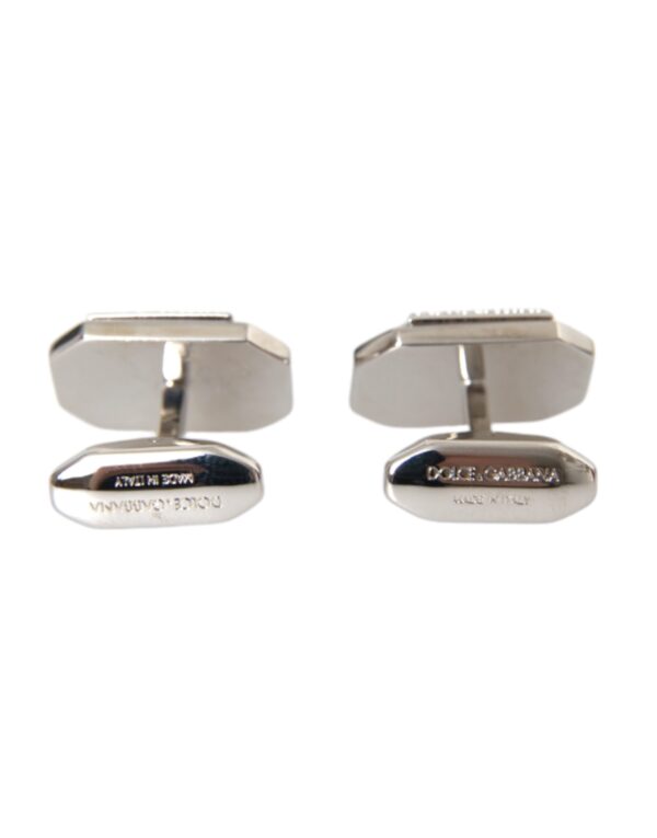 Dolce & Gabbana Silver Plated Brass Pin Crystal Cufflinks - Image 4