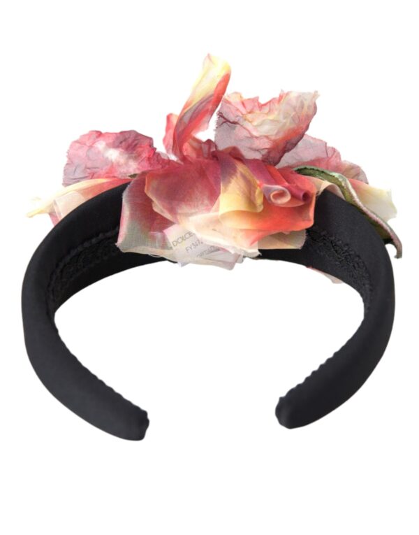 Dolce & Gabbana Rose Pink Silk Floral Black Tiara Women Hairband Diadem - Image 4