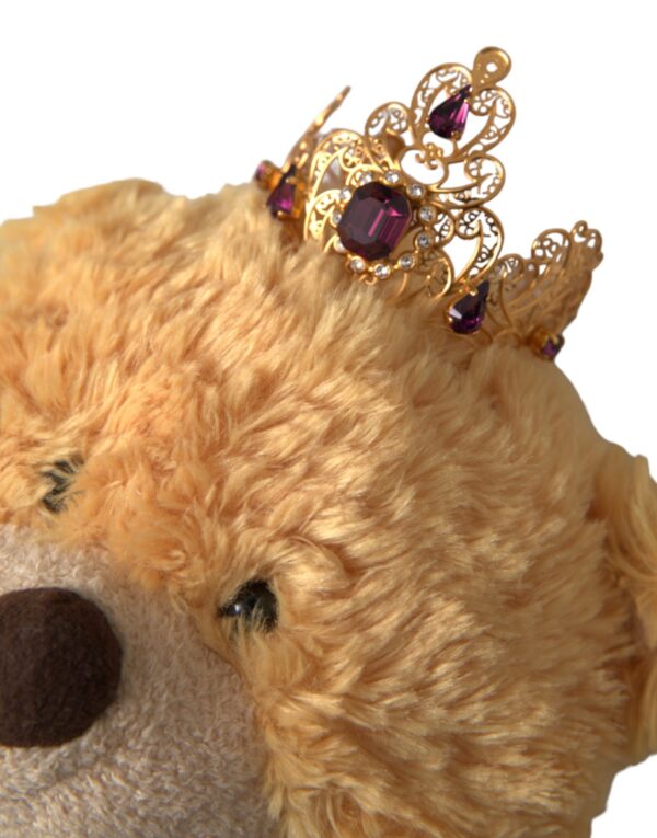 Dolce & Gabbana Brown Teddy Bear Gold Crystal Crown Hair Band Diadem - Image 4