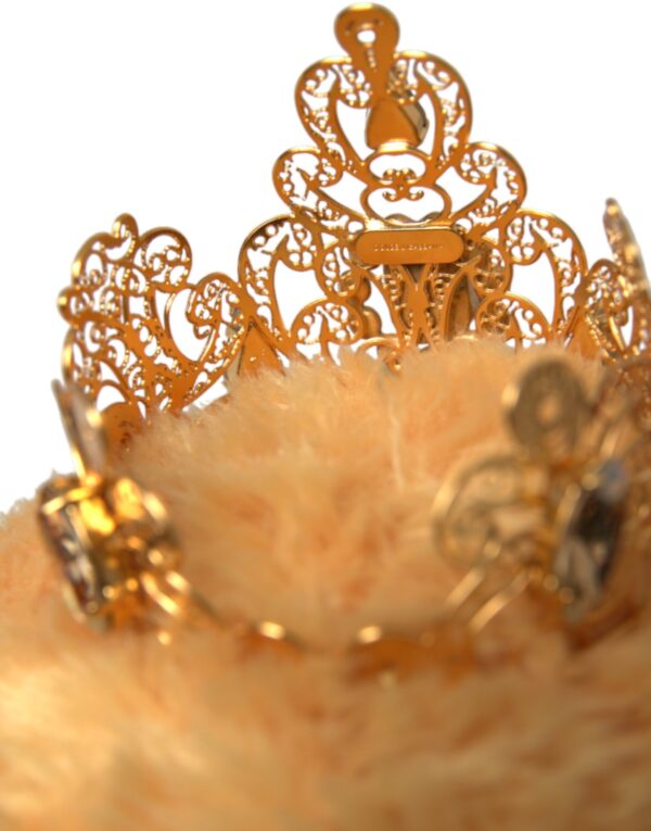 Dolce & Gabbana Brown Teddy Bear Gold Crystal Crown Hair Band Diadem - Image 6