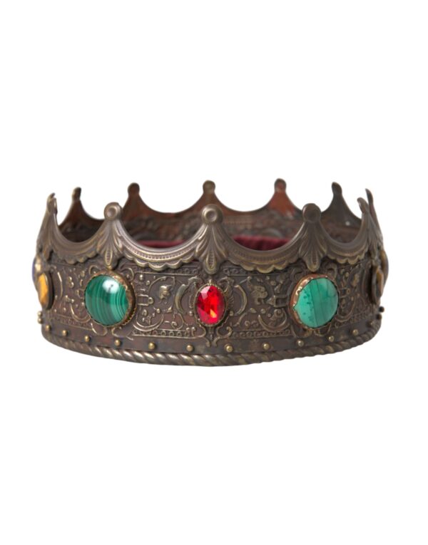 Dolce & Gabbana Bronze Brass Multicolor Crystal Crown Tiara Hat - Image 2