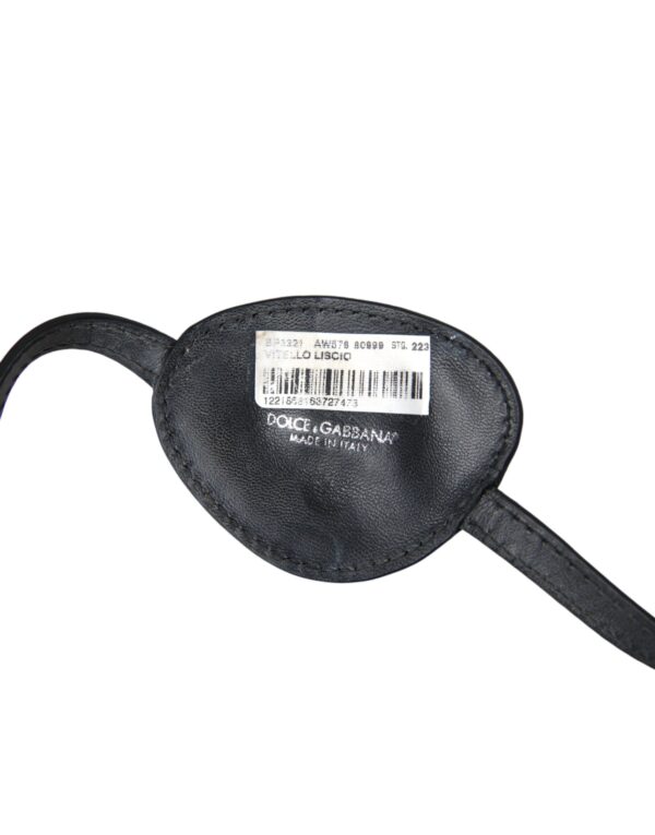 Dolce & Gabbana Black Calfskin Leather Metal DG Logo Eye Patch - Image 5