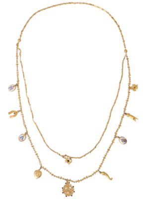 Dolce & Gabbana Gold Tone Chain Brass Charm Statement Sicily Necklace