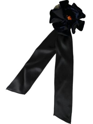 Dolce & Gabbana Black Silk Gold Brass Floral Hair Pin Brooch