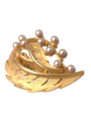 Dolce & Gabbana Gold Brass Leaf Embellished Jewelry Brooch Hair Pin