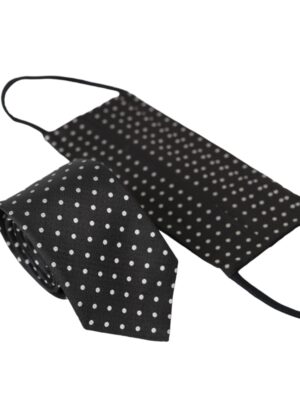 Dolce & Gabbana Black White Polka Dots 100% Silk Necktie Face Mask