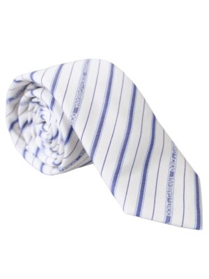 Dolce & Gabbana White Blue Stripes Silk Adjustable Tie
